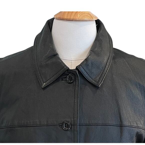 Vintage Newport News Black Button Down Fitted Leather Jacket/Blazer, Size L - Picture 2 of 11